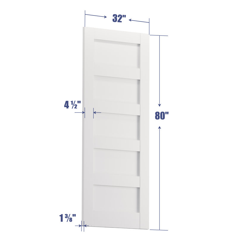 Noyau de porte en bois massif 80 po à 5 panneaux en bois manufacturé apprêté H 80 po sans la quincaillerie, 32 po x 80 po