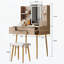 Bureau de coiffeuse à 4 tiroirs jaune brun avec miroir à DEL à intensité variable et tabouret en polyuréthane
