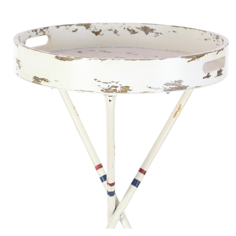 White Metal Ship Wheel Top Accent Table with Paddle Legs