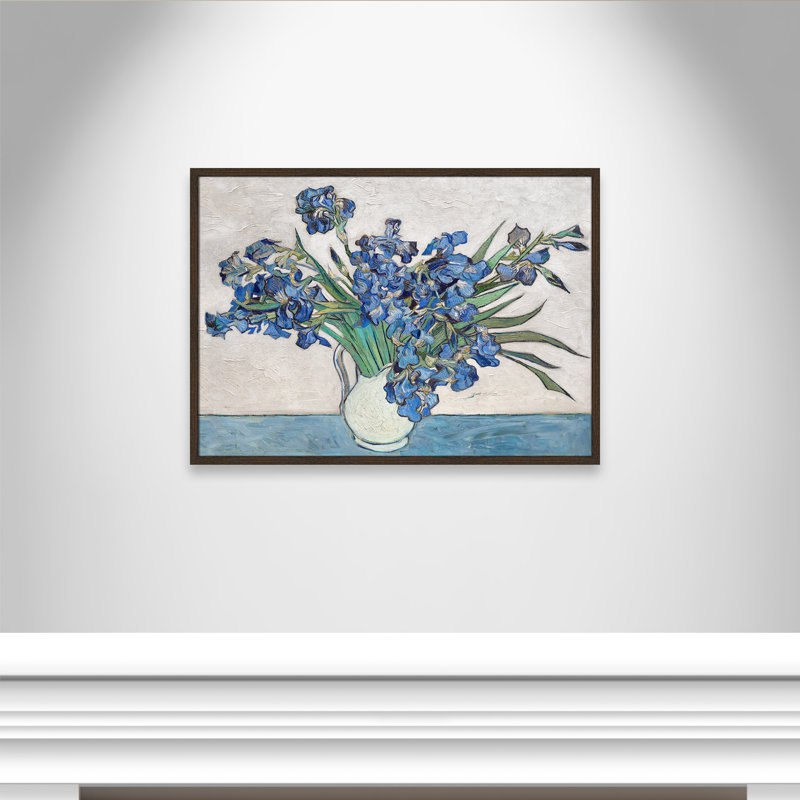 Imprimé iris bleu par Vincent Van Gogh, H 35,5 po x l 25,5 po, Pas de tapis, Noyer avec cadre fin