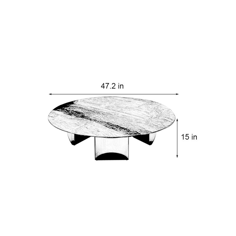 Stainless steel marble floating coffee table, 15" H x 47.2" L x 47.2" W