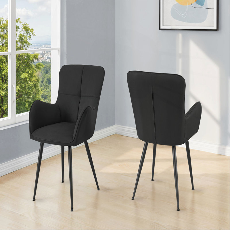 Chaise de salle à manger, hauteur 33 po, ensemble de 2, rembourrée, latérale, salle à manger, cuisine, aspect suède noir, métal noir, contemporain, moderne