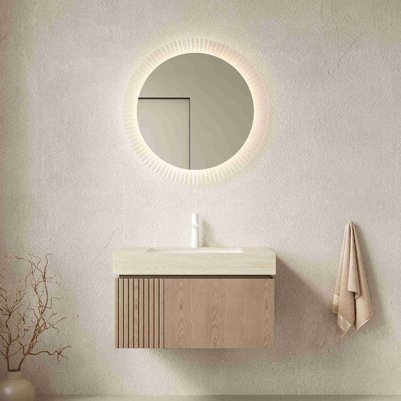 Meuble-lavabo moderne flottant, Brun pâle, 30", Beige
