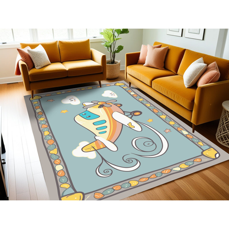 Mason & Marbles Washable Cars Plane Train Kids Rug, Rectangulaire 2 pi x 3 pi