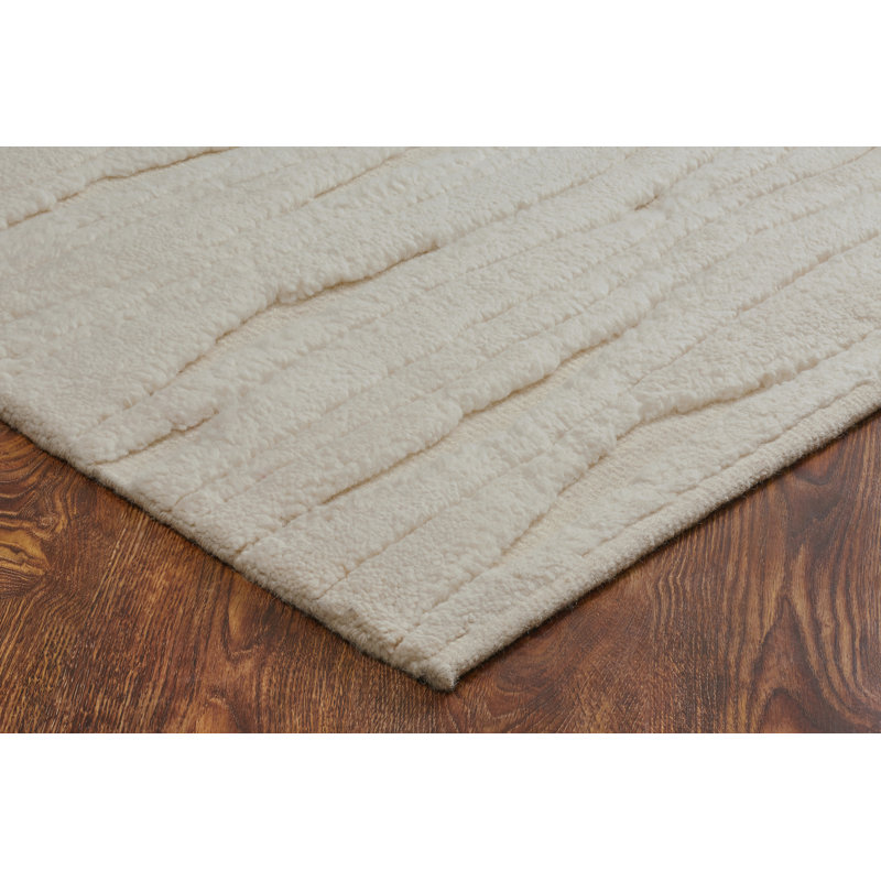 Rectangle Abstract Hand-Knotted Wool Area Rug in Ivory, Rectangle 6' x 9'
