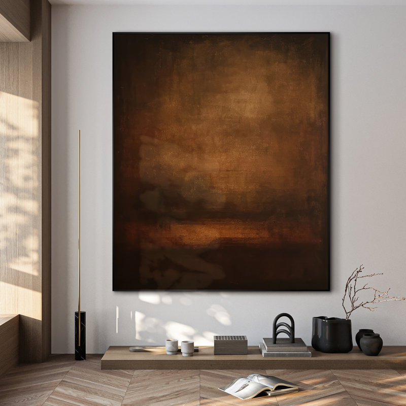 Extra Large Wall Art Fabric Print - Deep Burnt Umber Abstract with Darkened Edges Artwork Decor for Living Room or Bedroom - "Frame Assembly Required (Unfinished Frame)"