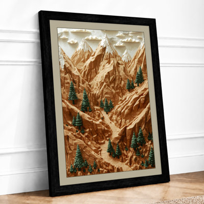 Mountains in Relief Rustic - Framed Print
