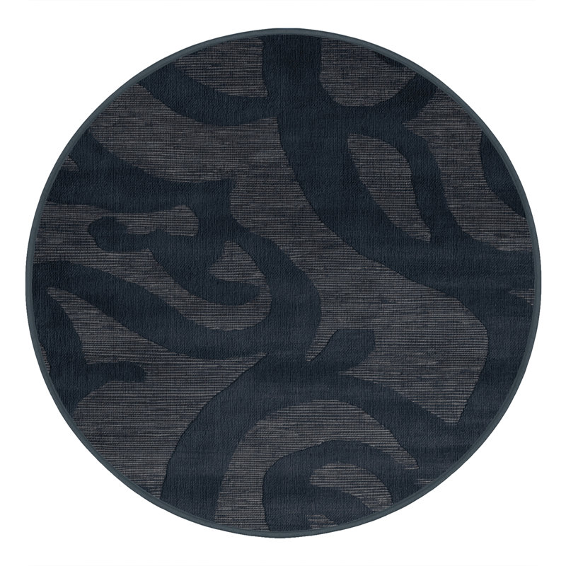 Machine Washable Abstract Gray Area Rug, Round 6'