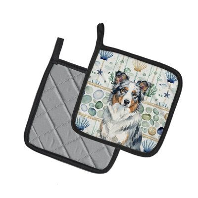 Paire de poignées en verre bleu merle Border Collie