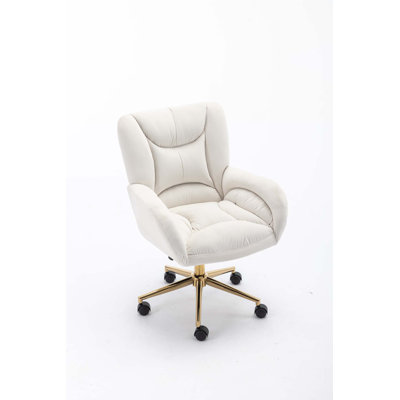 Fabric 360 Swivel Home Office Chair With Gold Metal Base And Universal Wheels