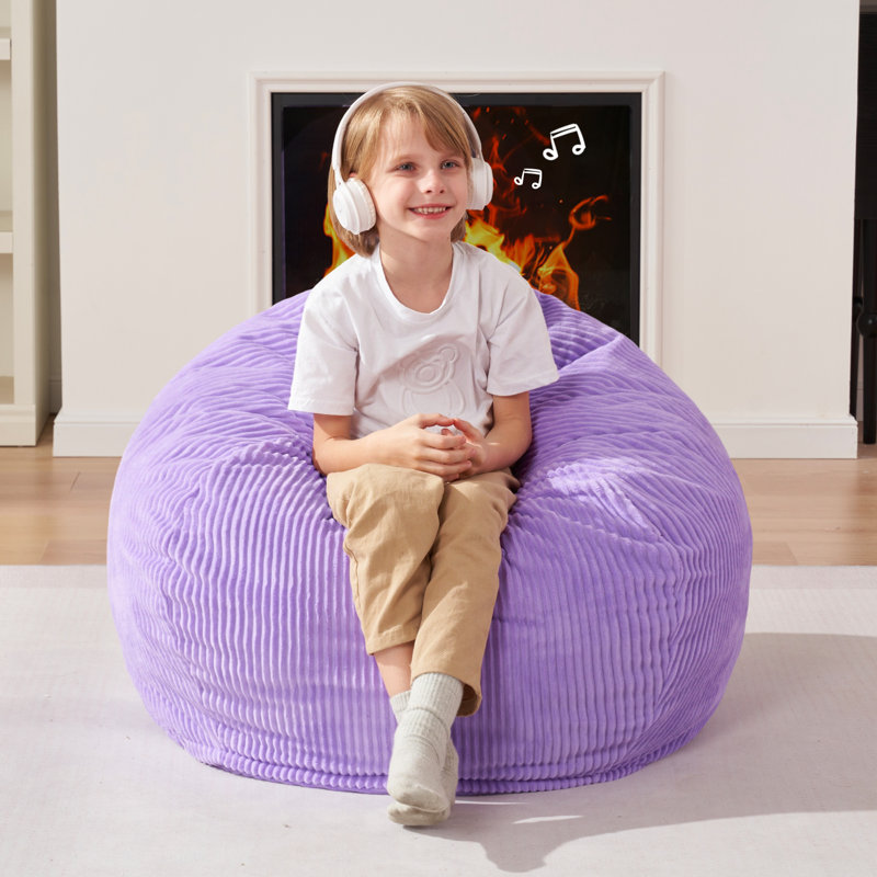 Fauteuil à billes 2,5 pi, fauteuil à billes Teardrop avec rembourrage en mousse à mémoire de forme et housse en velours côtelé ultra doux pour le salon, la chambre à coucher - MAUVE