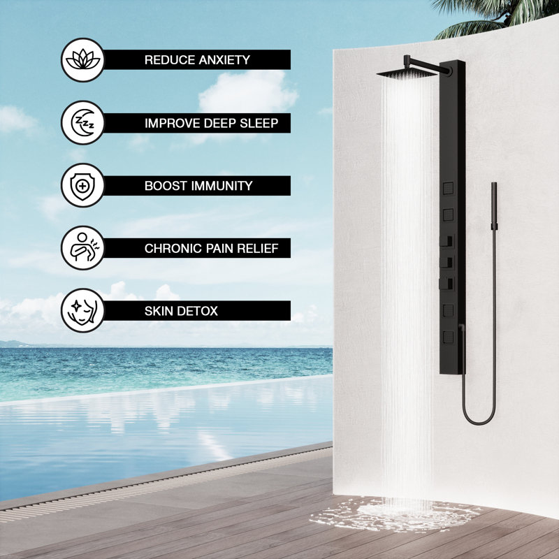 Sutton 58" H X 4" W EZDivert™ 4-Jet Shower System with Hand Shower Wand and Adjustable Shower Head, Matte Black