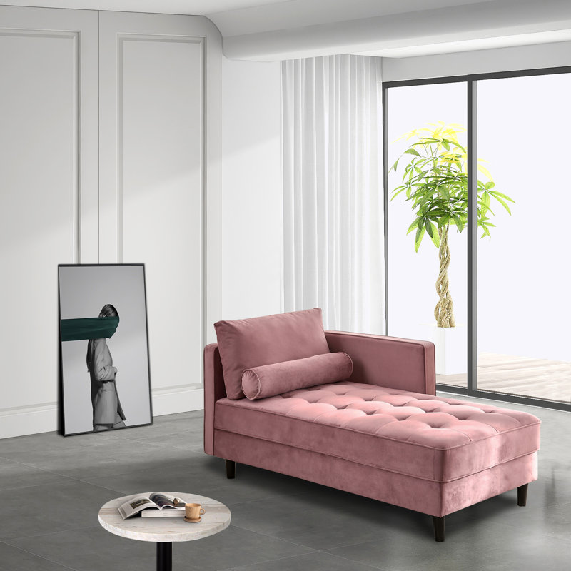 Chaise longue en velours Ramm, Velours rose