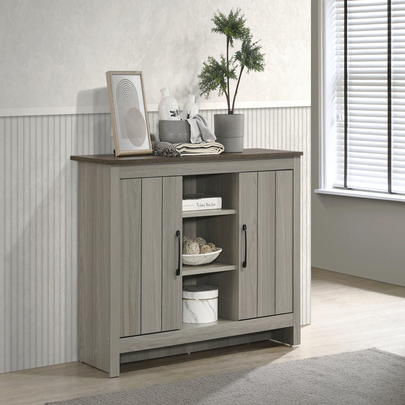 308, console en chêne gris de 47 po de largeur, buffet, buffet avec tablettes et portes d'armoire