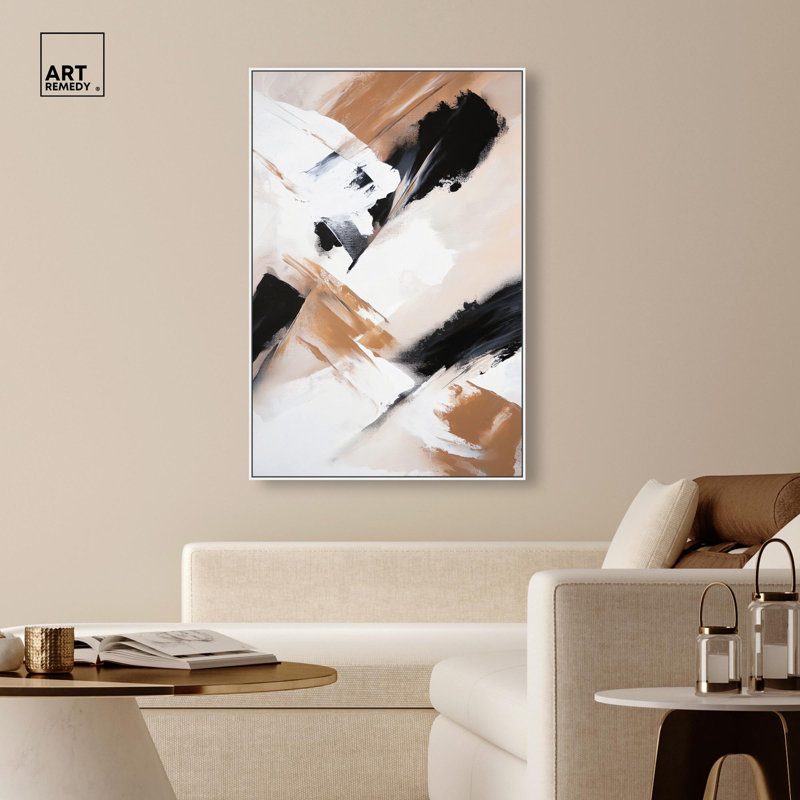 Toile sable et sable II par Art Remedy, H 25 po x l 17 po, Cadre flottant, Black