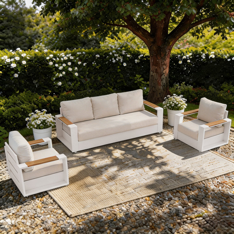 Ensemble de conversation d'extérieur pour 5 personnes avec fauteuils, Beige, Fauteuil, Champagne
