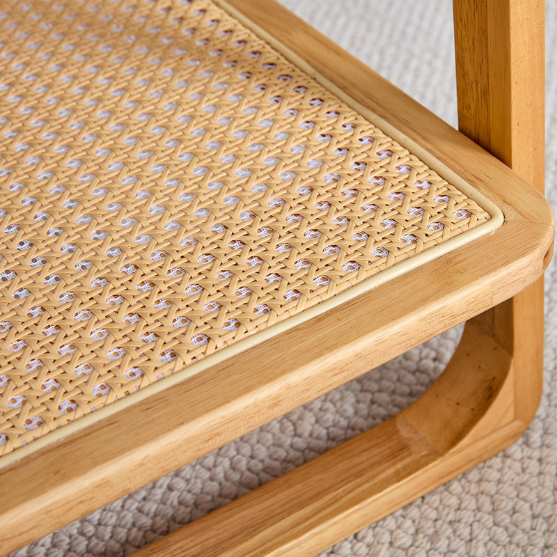 Mittal Sled Glass Top Wood Frame Rattan Coffee Table with Shelf, Natural