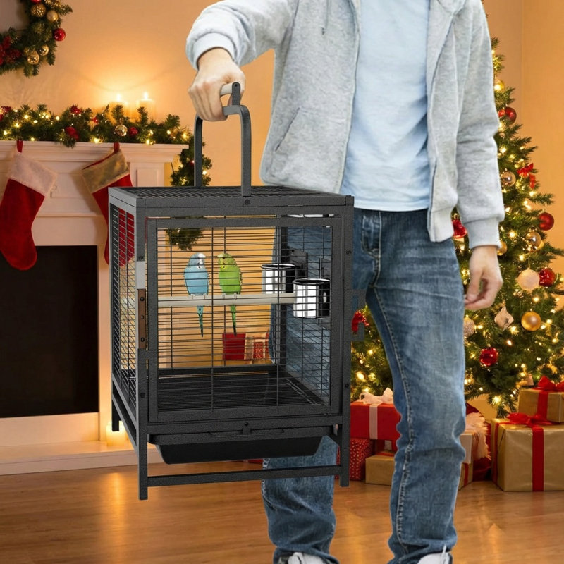 Petite cage à oiseaux, cage de transport pour oiseaux l 19 po, cage à perruches avec plateau et poignée pour perroquets Cockatiels Budgies Finch Lovebirds