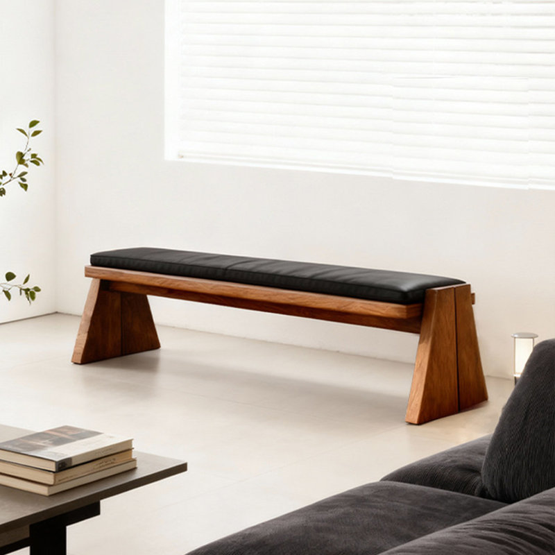 Banc rembourré en bois massif noir, Noir