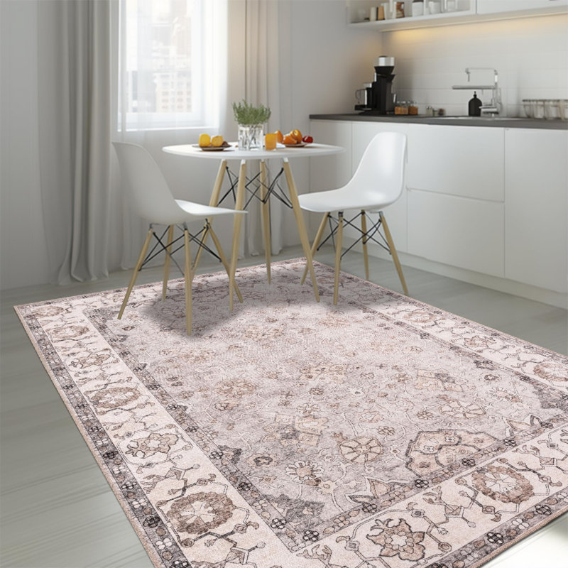 Emric Oriental Cotton Machine Printed Area Rug, Rectangle 160 x 230 cm, Grey 