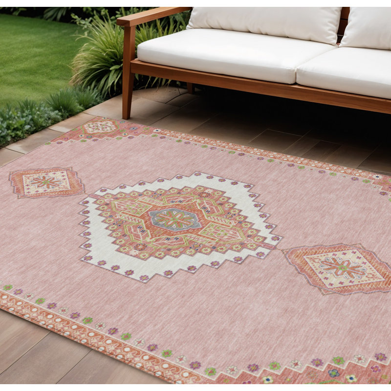 Tapis oriental lavable intérieur rose 10 pi x 14 pi