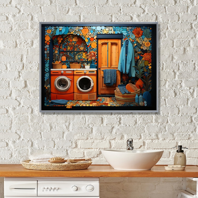 Blanchisserie Popart Room - Art mural, H 30 po x l 40 po x P 1,5 po, Encadrement argenté