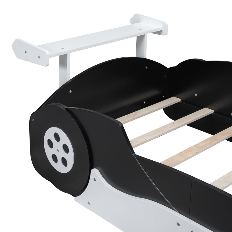 Lit plateforme simple en forme de voiture de course avec roues, noir, Noir, Lit simple