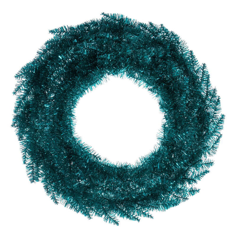 30" Gold Tinsel Artificial UnLit Fir Wreath, 24" H x 24" W, Blue