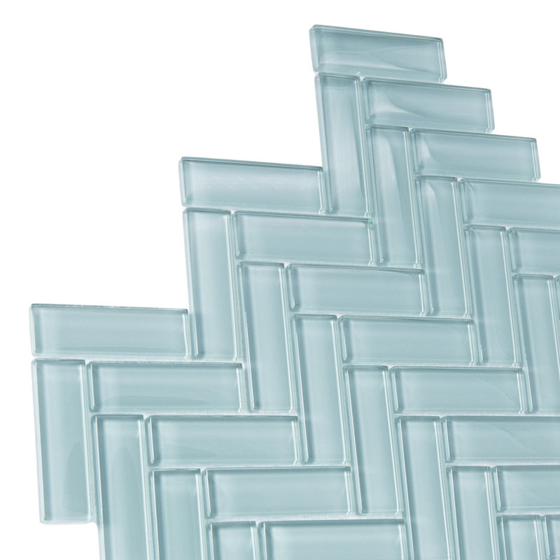 11"X 12.6" Herringbone Polished Glass Mosaic Tile, Chic Gray