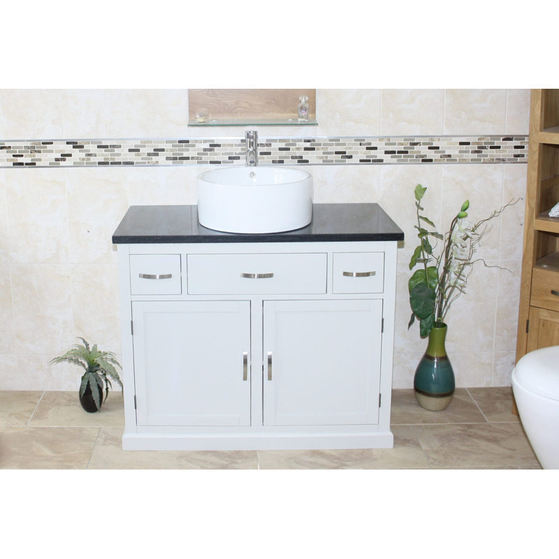 Robidoux 1000mm Single Bathroom Vanity with Vessel Ceramic Basin, Black Quartz, Grey