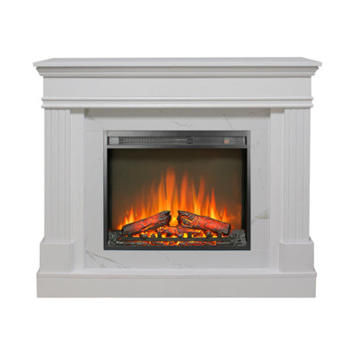 Electric Fireplace with Mantel for Living Room or Bedroom, Realistic Log and Flame Effect, Remote Control, and Timer