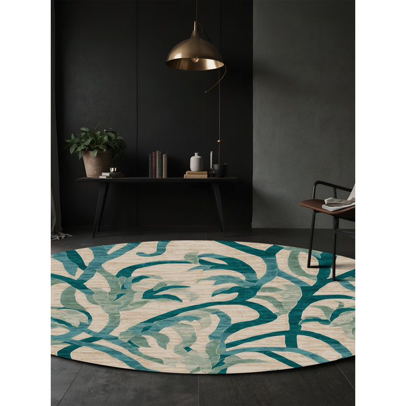 Tapis beige lavable à la machine, Rond 4 pi