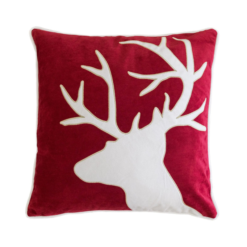 Coussin décoratif en velours Holiday Reindeer, Rouge