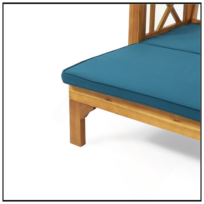 Long Beach Acacia Wood Daybed With Rustic X-Frame, Expandable Design, And Water-Resistant Cushions For Outdoor Relaxation