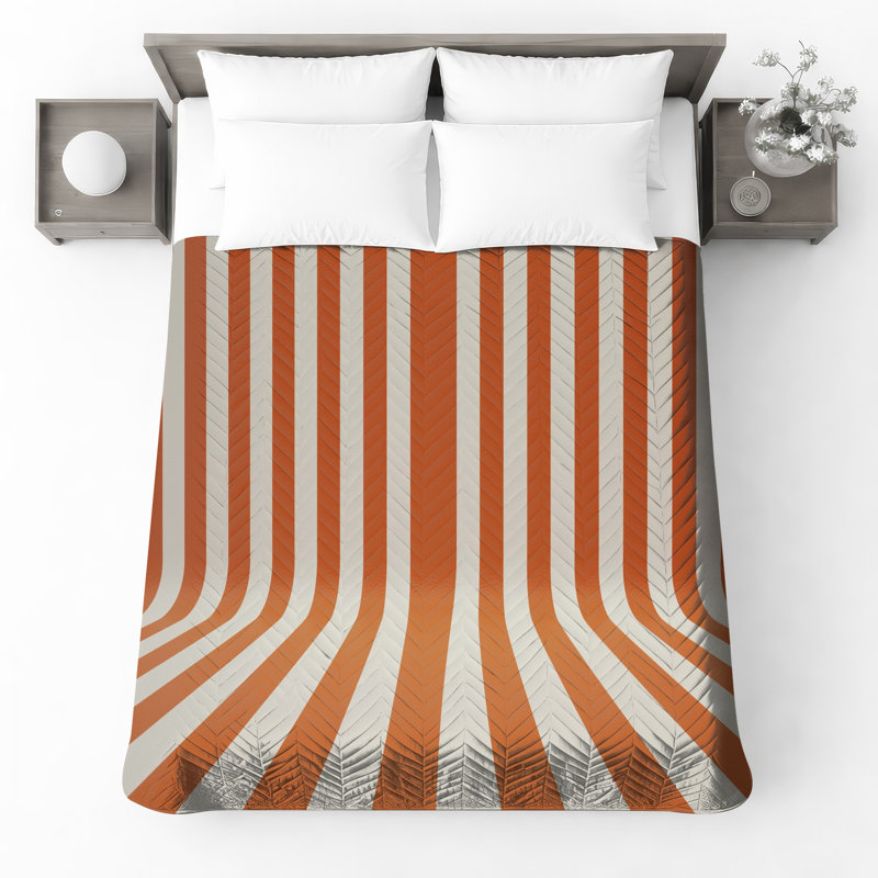 Orange White Vertical Stripes Bedding Stripes Bedspread Pattern, Full / Double