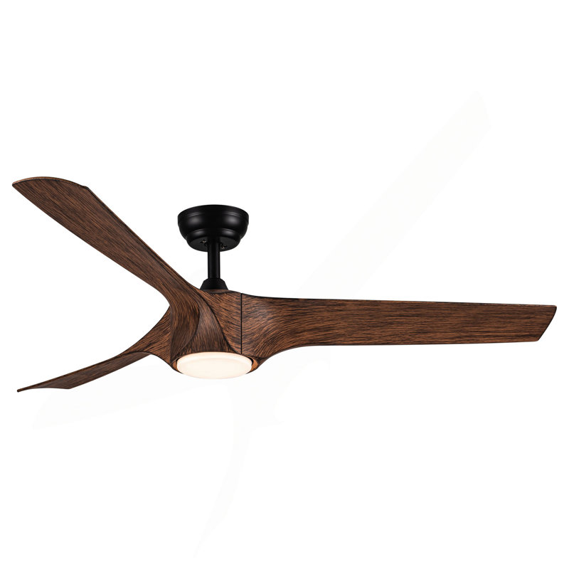 Ventilateur de plafond à DEL intégré 56 po avec pales en ABS brun grain de bois