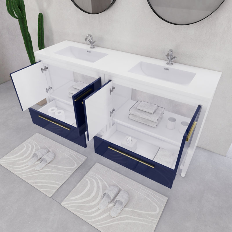 Ensemble de meuble-lavabo double 72 po Eden, Blanc brillant / bleu
