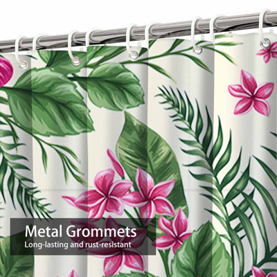 Rideau de douche imperméable à motif aquarelle et hibiscus à motif floral avec 12 crochets