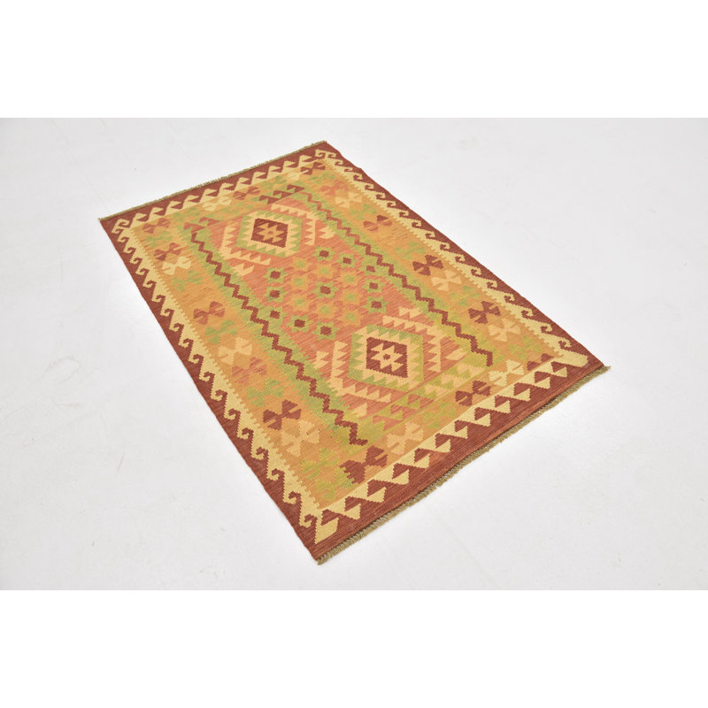 Tapis de zone en laine rouge 3 pi x 4 pi 6 po one-of-kind main-noué la Elland
