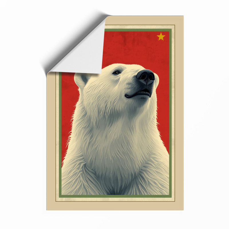 Polar Bear with Red Star Retro - Framed Print, A1 - 84.1 x 59.4 cm, Unframed