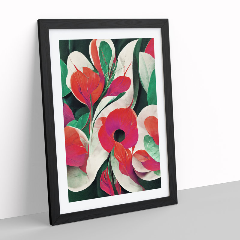 Abstract Flower Art No.1 - Framed Print, 64cm H x 46cm W, Black