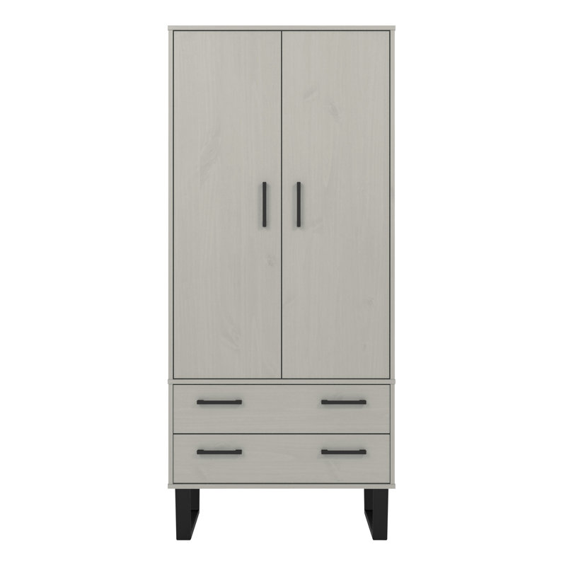 Riter 2 Door, 2 Drawer, Industrial Design Pine Wardrobe, Grey Waxed Pine