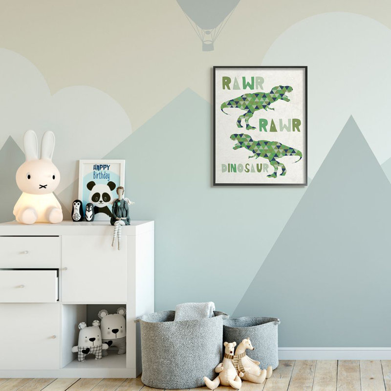 Art de conception de mots pour enfants rawr dinosaur Leone, Giclée encadrée noir minuit, H 24 po x l 30 po x P 1,5 po