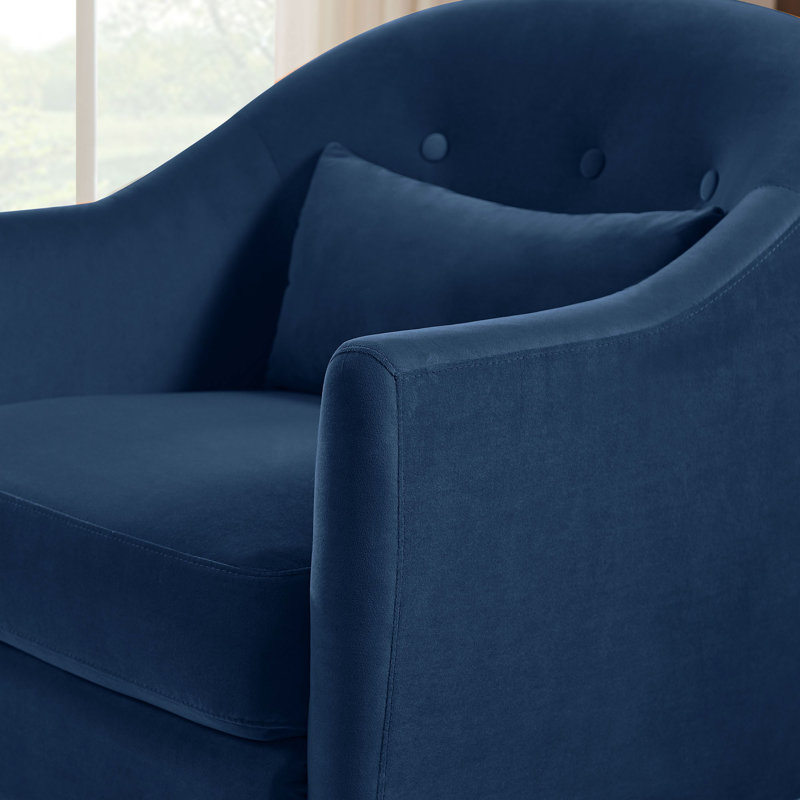Fauteuil capitonné avec coussin, Velours bleu