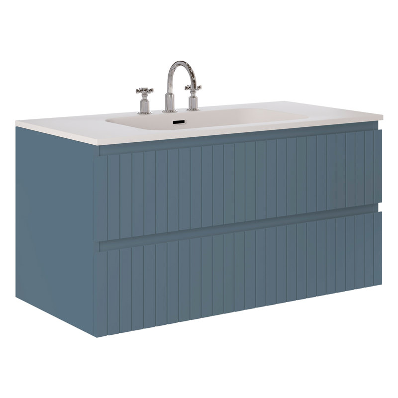 Meuble-lavabo simple flottant cannelé 42 po Atharv, Denim Blue, 42" W