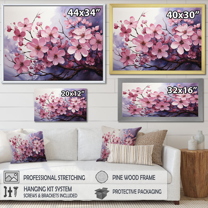 Cornouiller en fleurs dans des teintes améthyste II - cornouiller décoration murale, Cadre flottant blanc