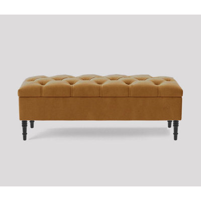 Alyana 180cm Wide Tufted Rectangle Ottoman Storage Bench - Upholstered Velvet Shoes Bench with Turned Wooden Legs