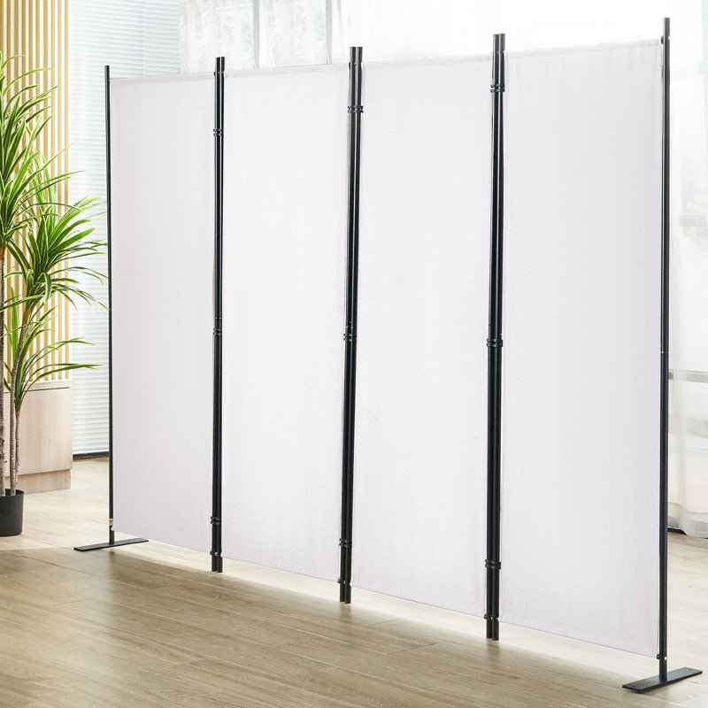 Paravent de 1,70 m (5,6 pi) pliable en tissu blanc, pour bureau, chambre, salle à manger, bureau, autoportant, blanc, Blanc