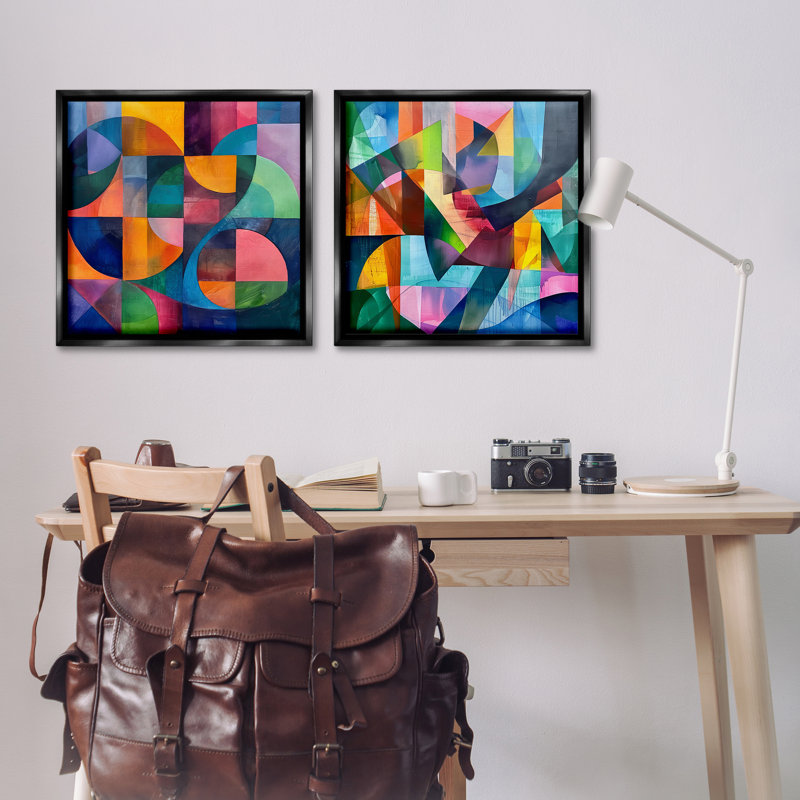 «Eye Catching Abstract Shapes», ensemble de 2 toiles flottantes encadrées par Lazar Studio, Cadre flottant noir de jais