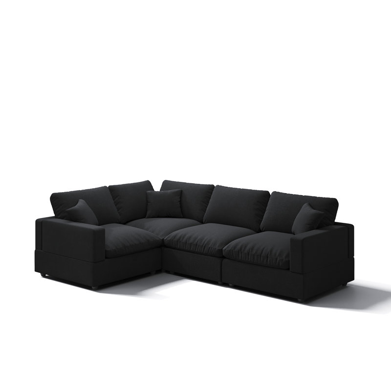 Canapé rembourré en nuage, canapé modulaire en L pour salon, Noir, noir, noir, noir